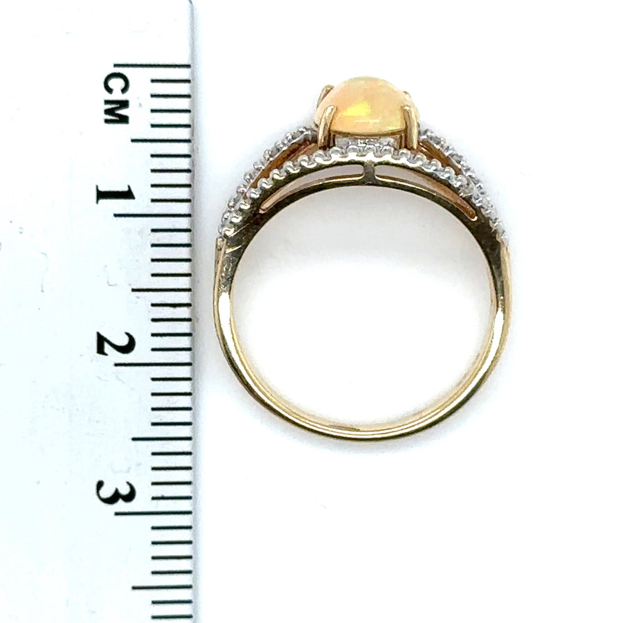 9ct Yellow Gold Opalite and Diamond Ring - Size N