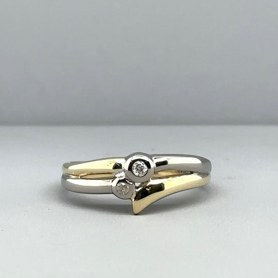 9ct Bi-Colour Diamond Set Ring - Size P