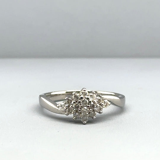 9ct White Gold Diamond Cluster Ring (c. 0.30 - 0.35ct) - Size M