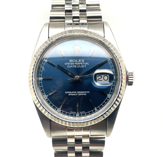 Pre-Owned Stainless Steel Blue Dial Datejust Rolex (Gents)