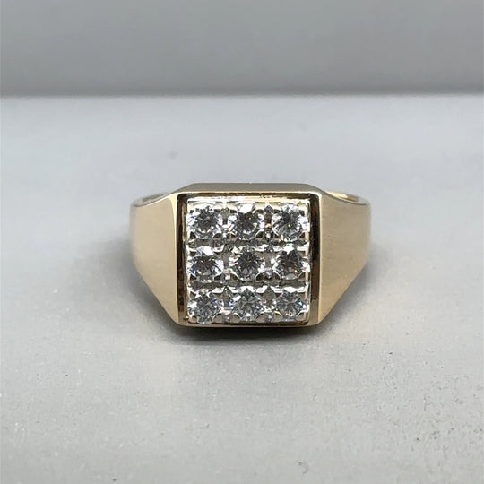 9ct Yellow Gold Cubic Zirconia Signet Ring - Size Q
