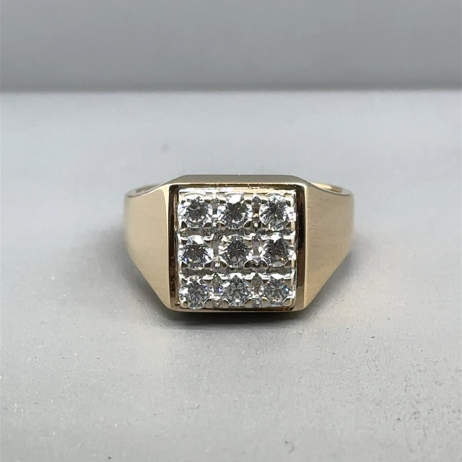9ct Yellow Gold Cubic Zirconia Signet Ring - Size Q