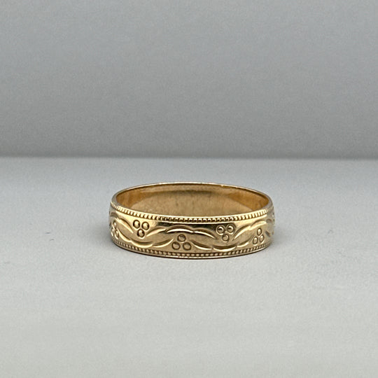 9ct Yellow Gold Patterned Band Ring - Size N 1/2