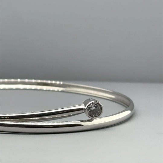 9ct White Gold Cubic Zirconia Torque Style Bangle
