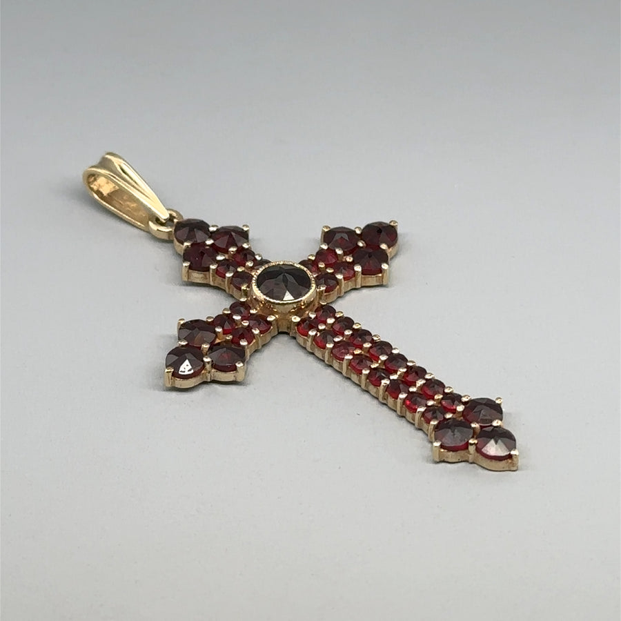 9ct Yellow Gold Garnet Set Cross Pendant