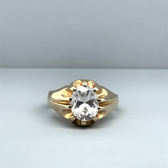 9ct Yellow Gold Single Stone Cubic Zirconia Gypsy Style Ring - Size R 1/2