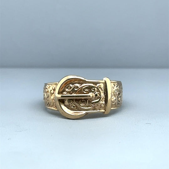 9ct Yellow Gold Buckle Ring - Size Q