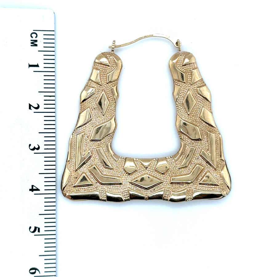 9ct Yellow Gold Textured Hoop Earrings
