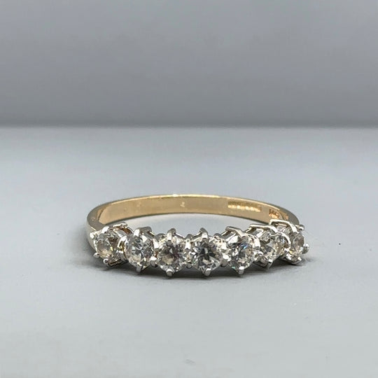 14ct Yellow Gold Seven Stone Cubic Zirconia Ring - Size U