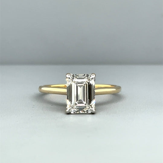 18ct Yellow Gold Emerald Cut Lab Grown Diamond Ring (c. 2.18ct) - Size N - NEW!