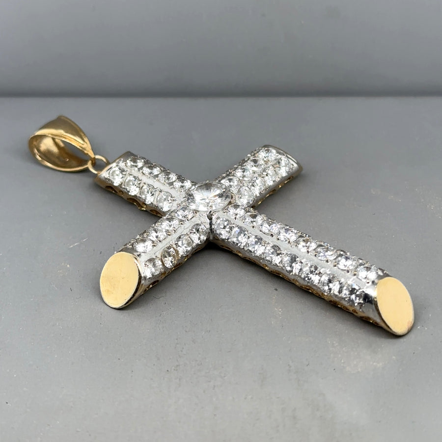 9ct Yellow Gold Cubic Zirconia Large Cross Pendant