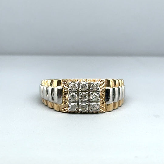 9ct Bi-Colour Diamond Signet Ring (c. 0.25 - 0.30ct) - Size S