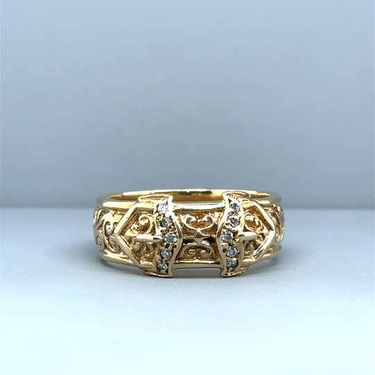 9ct Yellow Gold Diamond Buckle Ring - Size U 1/2