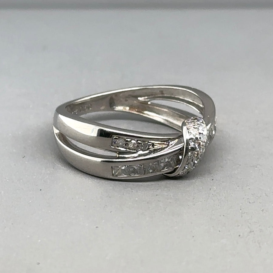 9ct White Gold Diamond Crossover Ring (c. 0.50ct) - Size K 1/2