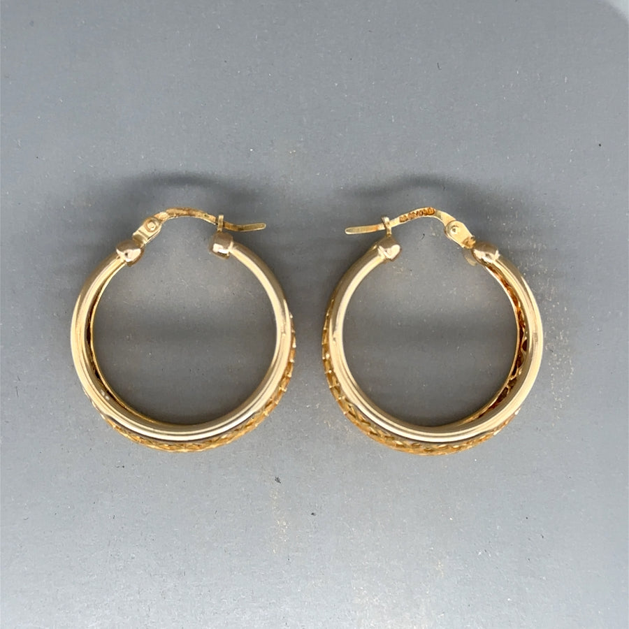 9ct Yellow Gold Basket Hoop Earrings