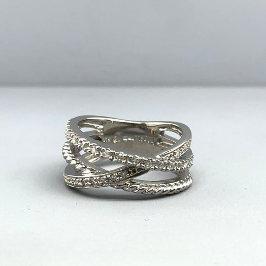 9ct White Gold Diamond Crossover Ring (c. 0.15 - 0.20ct) - Size I 1/2