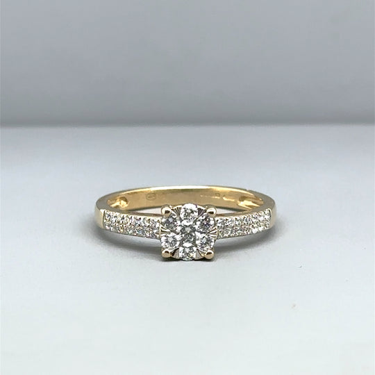 9ct Yellow Gold Diamond Set Ring (c. 0.25 - 0.30ct) - Size M 1/2
