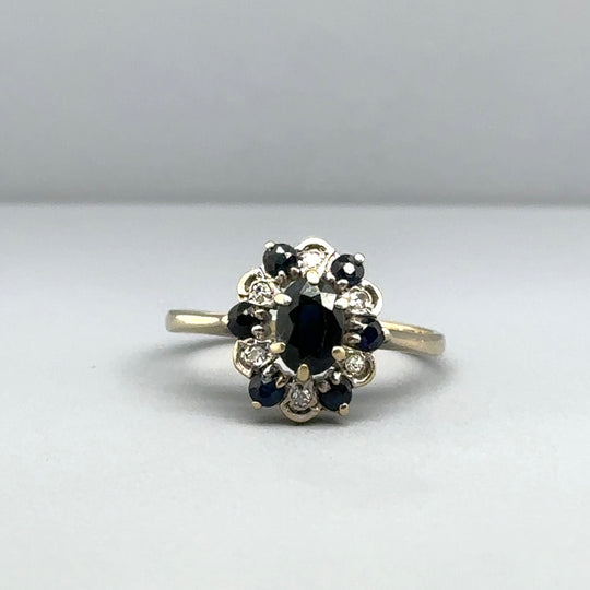 9ct Yellow Gold Sapphire and Diamond Ring - Size K