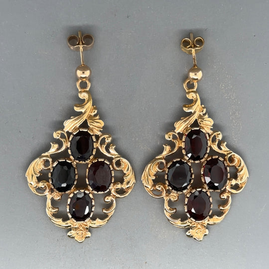 9ct Yellow Gold Garnet Drop Earrings