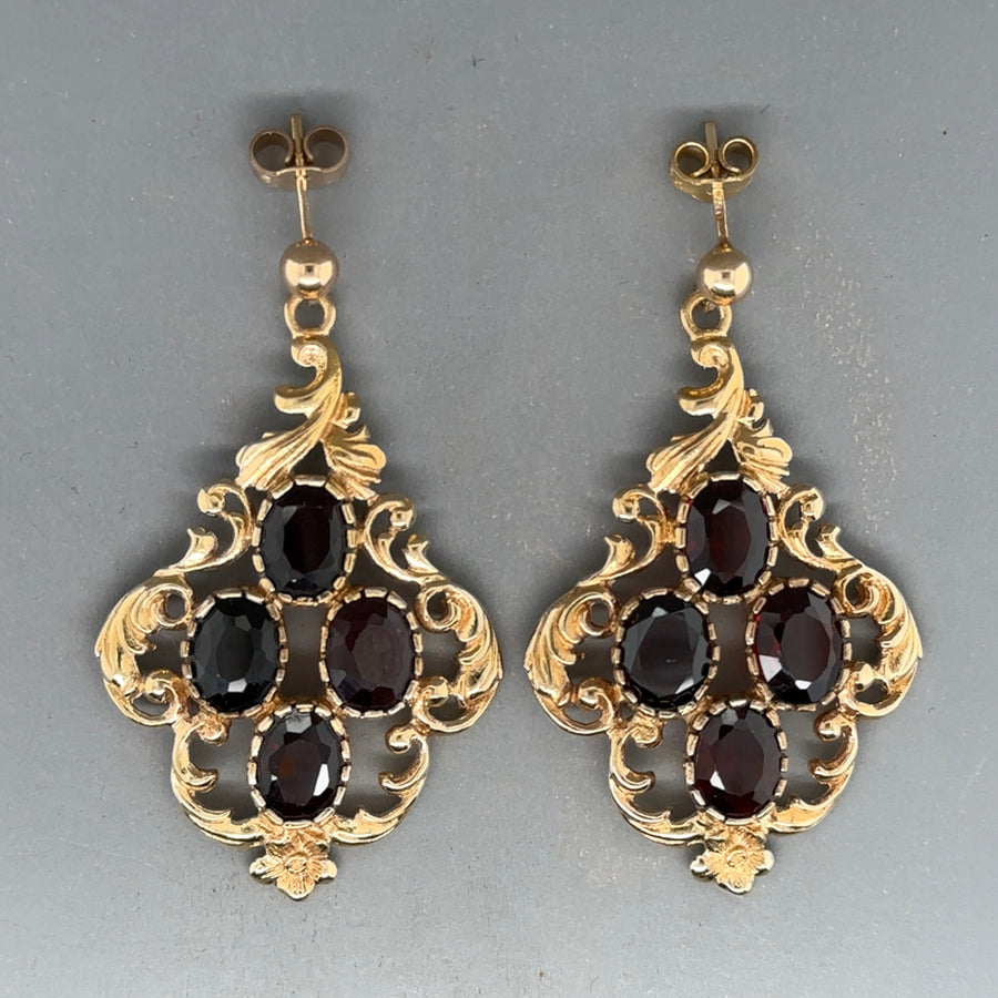 9ct Yellow Gold Garnet Drop Earrings