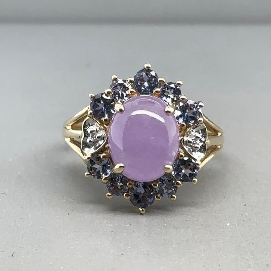 9ct Yellow Gold Amethyst, Tanzanite and Diamond Ring - Size O