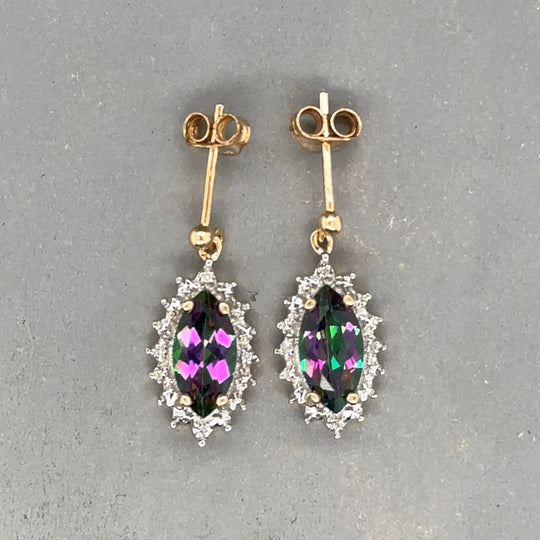 9ct Yellow Gold Diamond and Mystic Topaz Earrings