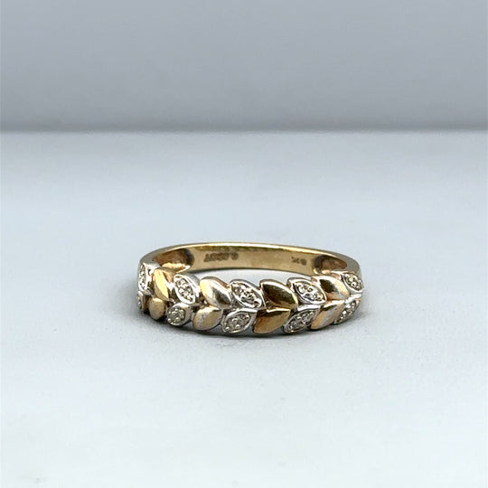9ct Yellow Gold Diamond Leaf Ring - Size M