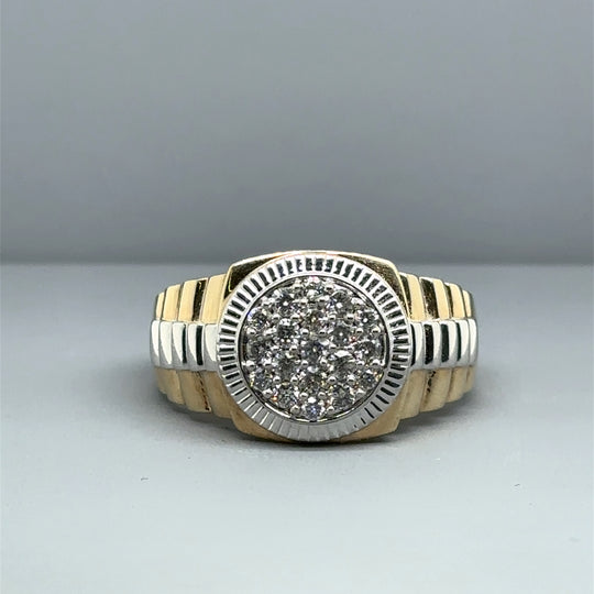 9ct Bi-Colour Diamond Round Signet Ring (c. 0.55 - 0.60ct) - Size Z + 3