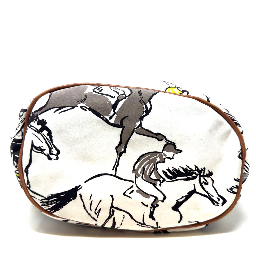 Pre-Owned Canvas Black and White Horse Print Hermes Tote Bag