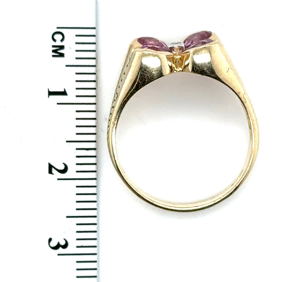 9ct Yellow Gold Amethyst and Diamond Flower Ring - Size P