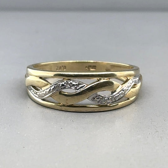 9ct Yellow Gold Diamond Set Open Work Ring - Size U