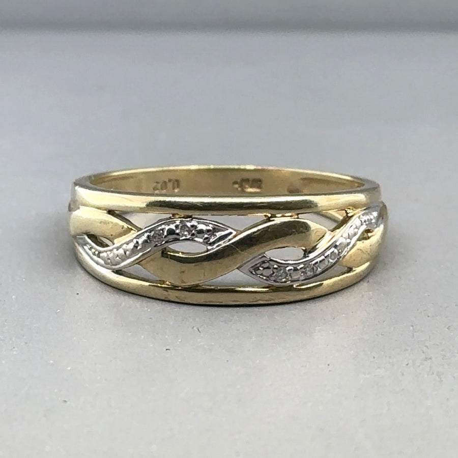 9ct Yellow Gold Diamond Set Open Work Ring - Size U