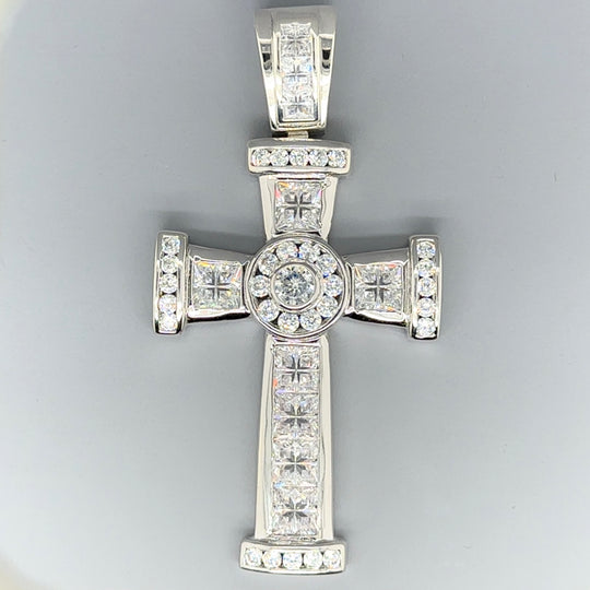Sterling Silver Large Cubic Zirconia Cross Pendant