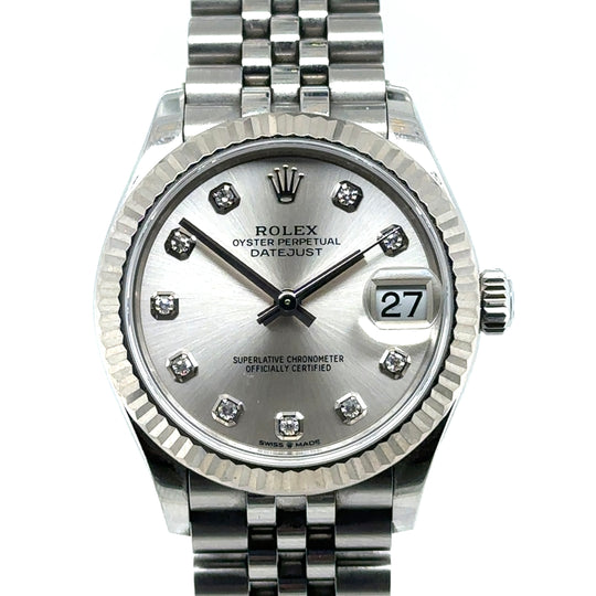 Pre-Owned Stainless Steel Silver Diamond Dot Dial Datejust Rolex (Midi)