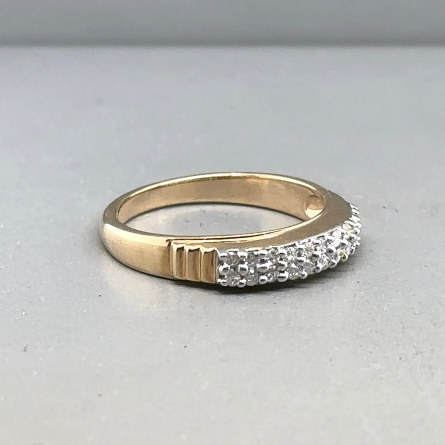 9ct Yellow Gold Two Row Diamond Ring (c. 0.22ct) - Size N