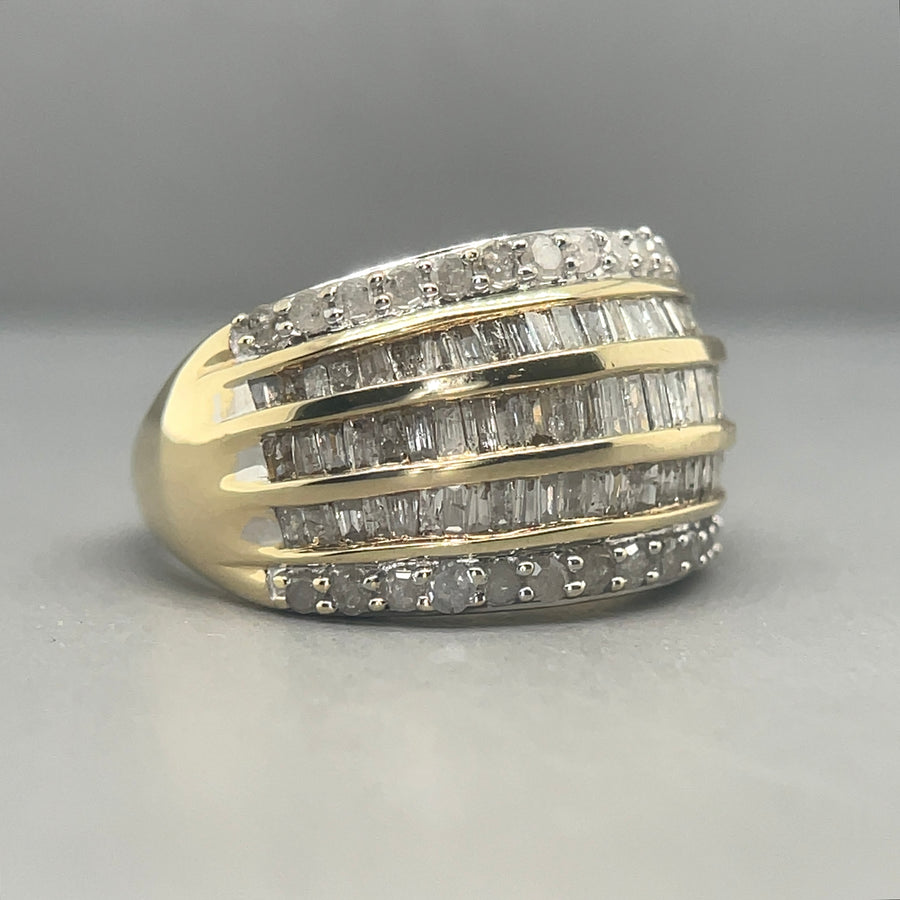 9ct Yellow Gold Five Layer Diamond Band Ring (c. 1.90ct) - Size J