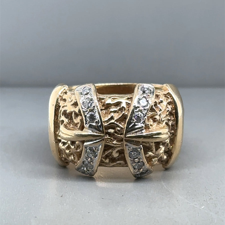 9ct Yellow Gold Cubic Zirconia Double Buckle Ring - Size Y 1/2