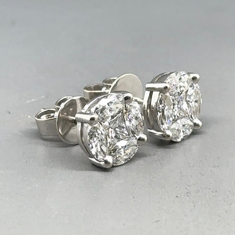 18ct White Gold Diamond Cluster Stud Earrings (c. 1.60ct)