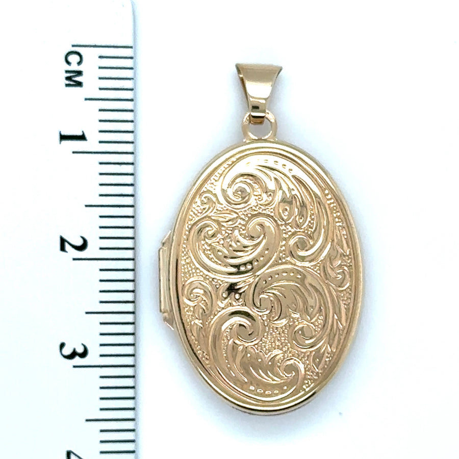 9ct Yellow Gold Patterned Oval Locket