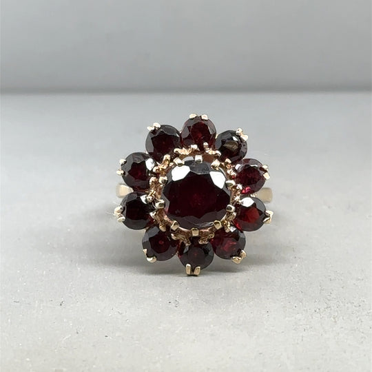 9ct Yellow Gold Cubic Garnet Cluster Ring - Size L 1/2
