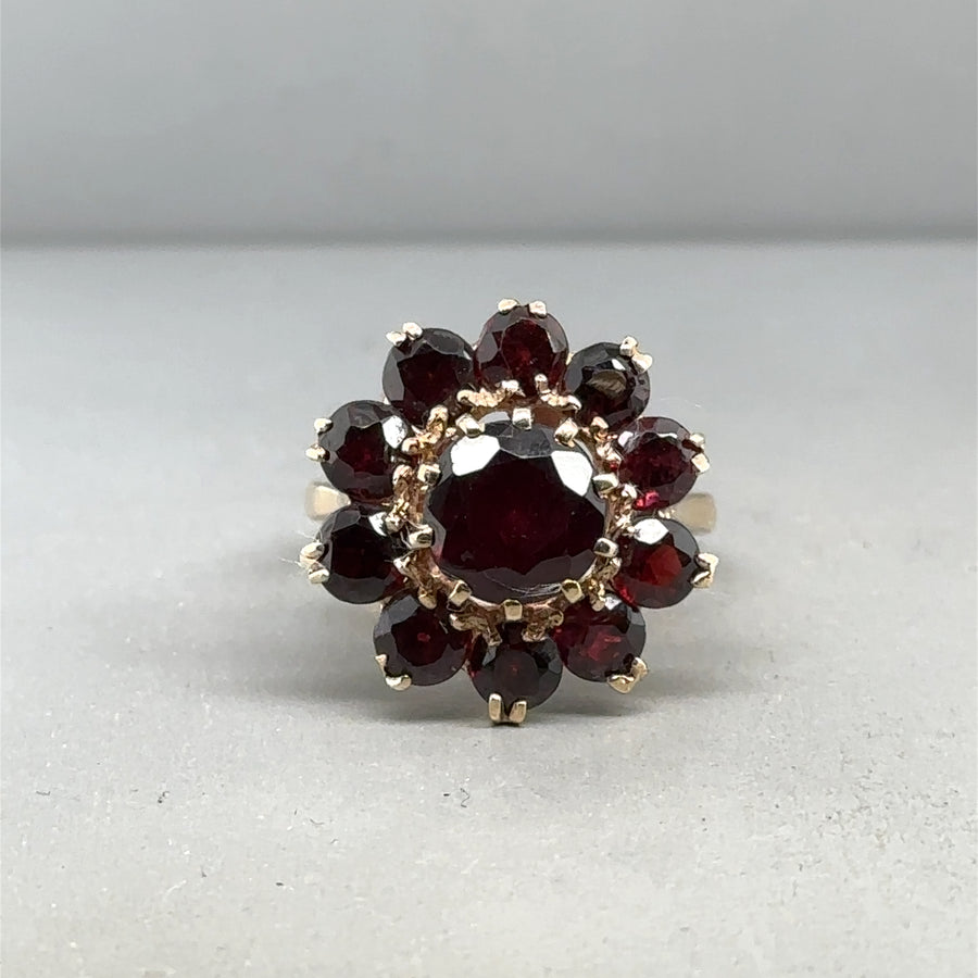 9ct Yellow Gold Cubic Garnet Cluster Ring - Size L 1/2