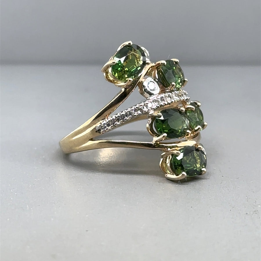 9ct Yellow Gold Spinel and Tourmaline Fancy Ring - Size N