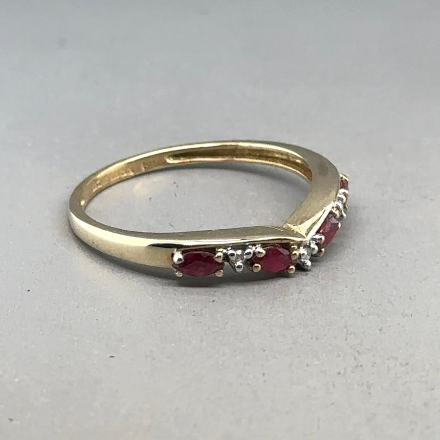 9ct Yellow Gold Ruby and Diamond Chevron Ring - Size P
