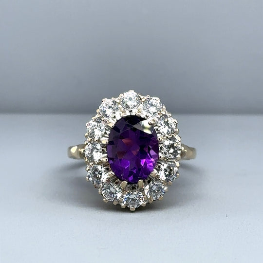 9ct Yellow Gold Purple and White Cubic Zirconia Ring - Size Q 1/2