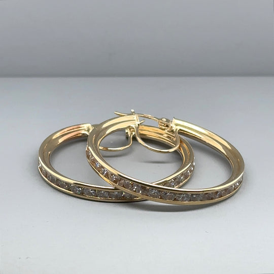 9ct Yellow Gold Large Cubic Zirconia Hoop Earrings