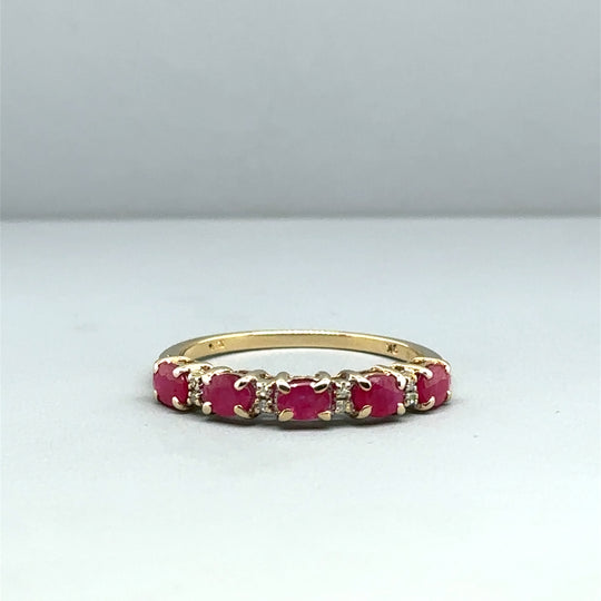 9ct Yellow Gold Ruby and Diamond Ring - Size P