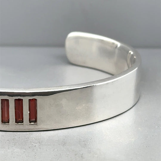 Sterling Silver Open Bangle with Synthetic Stone