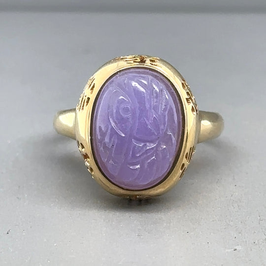 14ct Yellow Gold Purple Jadeite Ring - Size Q