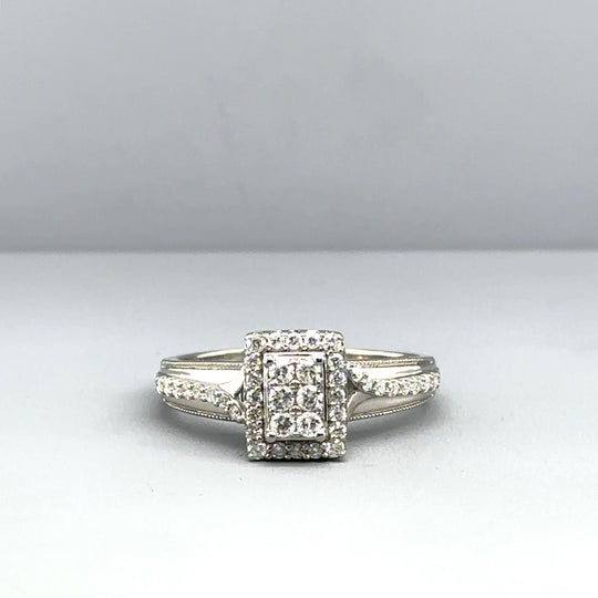 9ct White Gold Diamond Ring (c. 0.40 - 0.45ct) - Size S 1/2