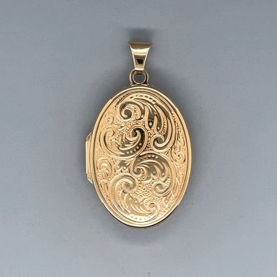 9ct Yellow Gold Patterned Oval Locket